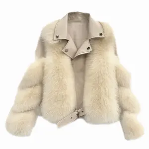 Оптовая продажа, заводская цена, меховая овечья куртка, теплое ветрозащитное зимнее пальто из лисьего меха для женщин
