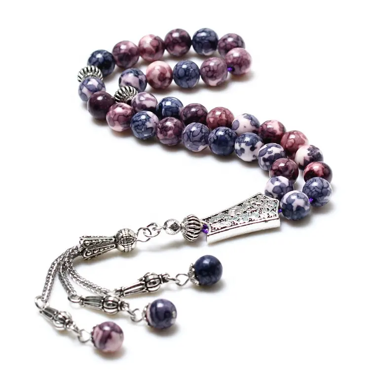 Perline di preghiera islamica 33 Tasbih Rain Stone nuovo Design rosario musulmano 8mm collane con perline nappa d'argento tasbeeh perline di preghiera