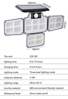 Lámpara de Seguridad Solar con Sensor de Movimiento para Exteriores, IP65, 228 LED, para Jardín y Patio, con Control Remoto y Regulable