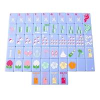 Set Mahjong Koleksi Musim Panas Bernuansa Nautikal Biru Debu Matte Seni Liburan Pantai Tropis Ubin Permainan Mahjong Amerika