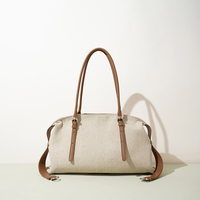 Tas Selempang Kulit Asli Logo Kustom, Tas Bahu Linen Vintage, Tas Tote Kanvas Wanita, Grosir