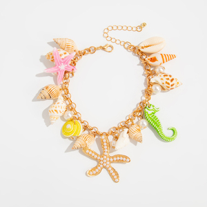 Bracelet en alliage plaqué or pour femme, design de luxe léger, pendentif étoile de mer, collection Océan d'été, bijoux de mode, vente en gros - Product Image 5