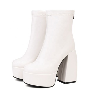 High Block <b>Heels</b> Big Size 48 Women Short Platform Ankle Boots <b>Round</b> <b>Toe</b> Spring Autumn High-Heeled Wide Fit Shoes - Product Image 6