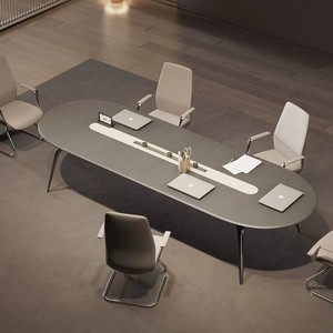 Conjunto de Mesa y Sillas de Conferencia Ovaladas Modernas y Minimalistas, Mesa Larga y Pequeña para Negociaciones, Capacitación y Reuniones, con Tomacorriente, Muebles de Oficina - Product Image 1