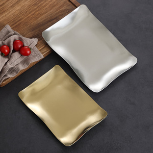 Stainless Steel Barbecue Plate Rectangular Gold Shallow Dish For Hotel Meals Dinnerware - Product Image 1