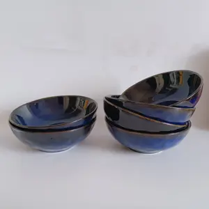 Cuencos de cerámica de estilo nórdico, azul real, glaseado reactivo, para helados, postres y aperitivos