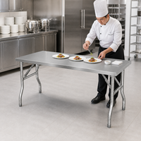 Table de travail pliante double couche en acier inoxydable sur mesure avec revêtement autonettoyant résistant à la corrosion pour cuisines commerciales