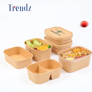 Trendz özel tek kullanımlık 2 bölme kahverengi Kraft kağıt kase gıda ambalaj yemek kabı salata tasfiye gıda kapaklı konteyner - Product Image 1