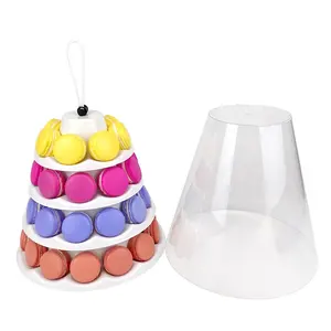 4 Tiers Macaron Display Tower Round Pyramid Macaroon Stand With Plastic Cover Packaging