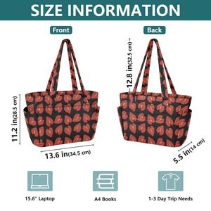 Sac fourre-tout matelassé en polyester imprimé à la demande, motif fleur d'anthurium rouge Hawaï, sac fourre-tout personnalisé pour femme avec pochette pour trolley - Product Image 2
