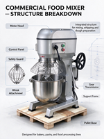 Mélangeur planétaire industriel pour boulangerie, machine à mélanger les aliments de 20L/30L/40L en option pour la fabrication de pain, de gâteaux et de pâtisseries