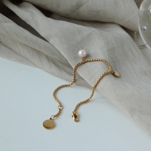 Simple Engrave logo <b>Name</b> Stainless Steel Round Charm Freshwater Pearl Box <b>Chain</b> Bracelet - Product Image 1