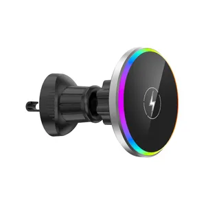 Strong Magnet Air Vent Mount Phone Holder QI 15W Car Wireless Charger Magnetic Fast Charging Bracket For iphone 15 RGB Colorful