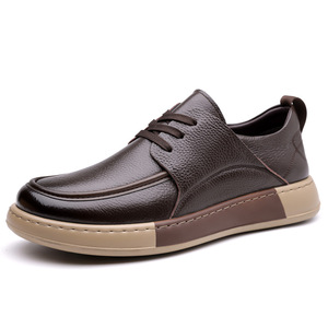 Chaussures habillées décontractées pour hommes en cuir véritable à bout rond, à lacets, respirantes, pour le bureau, avec semelle extérieure en caoutchouc et semelle souple - Product Image 5