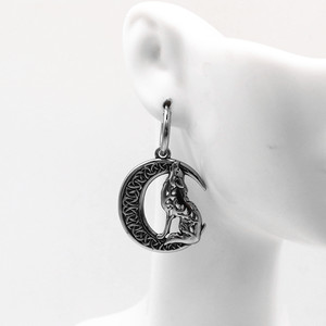 Boucles d'oreilles pendantes yunnique en acier titane, motif loup et lune, bijoux de fête, longues boucles d'oreilles - Product Image 2