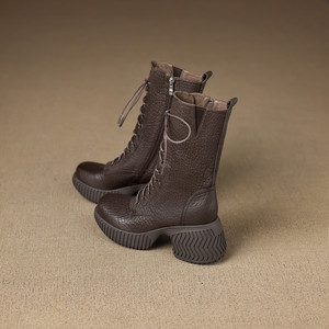 Botines de Piel de Oveja de Alta Calidad, Cuero Genuino, Modernos, Versátiles, de Color Sólido, con Tacón de Cuña, Antideslizantes e Impermeables - Product Image 2