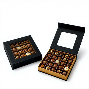 Caja <span class=keywords><strong>de</strong></span> Regalo Magnética Negra Personalizada para Chocolate y Sushi con Ventana, 25 Compartimentos con Separador Dorado, Cartón Rígido <span class=keywords><strong>de</strong></span> Lujo, Materiales Reciclados - Product Image 1