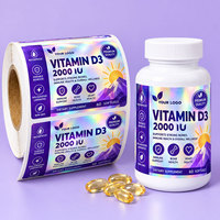 Étiquettes personnalisées imperméables pour bouteilles de compléments alimentaires, rouleaux d'autocollants holographiques laminés pour vitamines