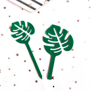Honey And Sweetness Cake Decoration Green <b>Leaf</b> Acrylic Birthday Plug-in Party Supplies - Product Image 3