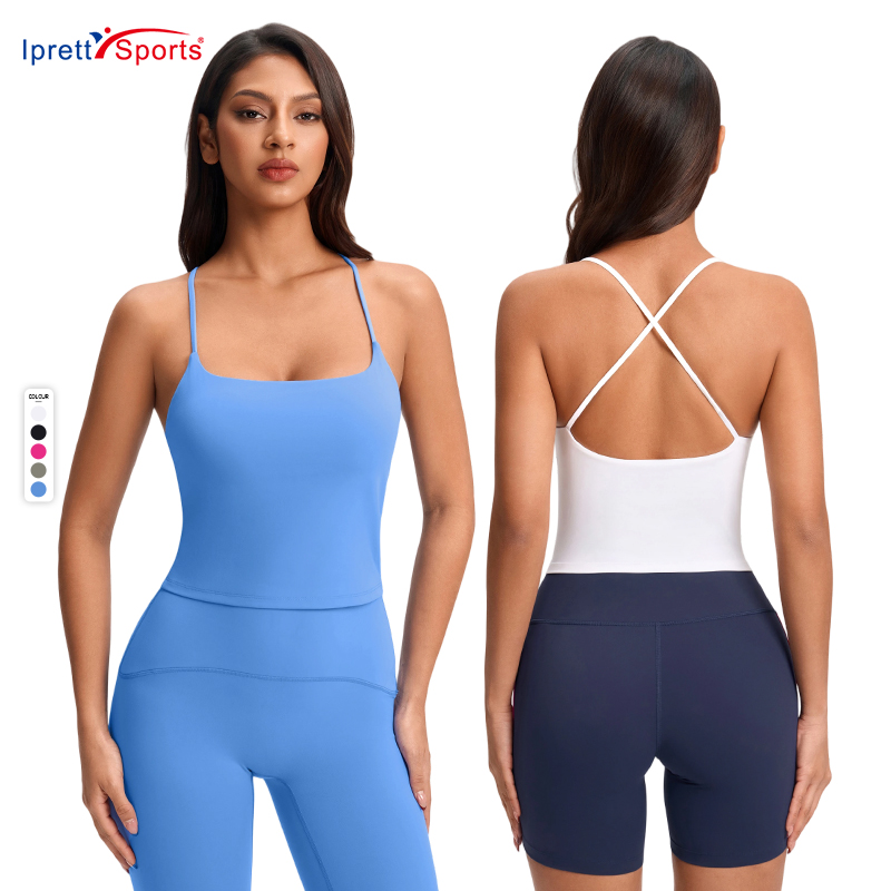 Cross Back Beauty Back High Quality Vest Women's Bra Chest Pads Breathable Strap Halter Fitness Yoga Clothing Top
