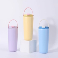 Bouteille d'eau isotherme en acier inoxydable à double paroi avec logo personnalisé, poignée et couvercle anti-fuite, avec paille