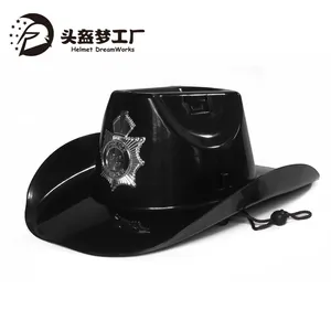 Casco di sicurezza in plastica da Cowboy con distintivo della polizia per feste e decorazioni a tema Western e forze dell'ordine