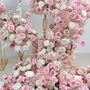 زهور اصطناعية عالية الجودة مخصصة بطول 2 متر، صف زهور وردي وأبيض وأحمر، مفارش طاولة زهور، قوس زهور اصطناعية للزفاف - Product Image 2