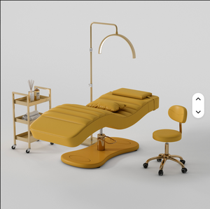 Modern buff Leather Massage Table Spa <b>Bed</b> Luxury Gold Base Curved Eyebrow Lash <b>Bed</b> with Stool Sets - Product Image 5