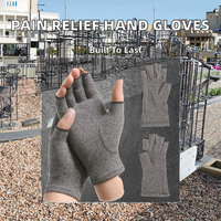 Gants de compression en coton sans doigts, antidérapants, compatibles écran tactile, gris, durables, respirants, pour soulager la douleur de l'arthrite et de la polyarthrite rhumatoïde