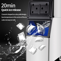 Machine à glaçons en forme de croissant de 100 kg, refroidie à l'eau, en acier inoxydable, pour restaurant, cocktails et boissons
