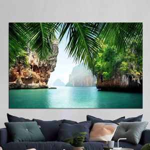 Decoración de Lienzo con Vista al Mar: Arte Mural Impreso de Bahía Tropical Tailandesa, Lienzo Enrollado - Product Image 3