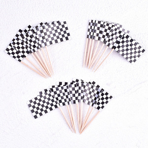 Checkered Racing Flag Cake Toppers Paper Rectangle Birthday Party Decorations Reusable - Product Image 1