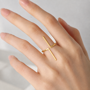 แหวนทรงยาว สแตนเลสสตีล ชุบทอง 14K แบบสุญญากาศ ปรับขนาดได้ ดีไซน์เรขาคณิต เรียบง่าย โดดเด่น - Product Image 5