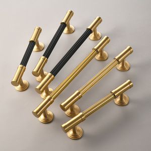 Brass Cabinet Handles Bar Shape Gold Black French Style Durable Modular Installation For Sliding Doors Drawers - Product Image 2
