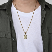 Collar con Colgante de Medalla Ovalada de Ángel Guardián Católico, Chapado en Oro de 18K sobre Acero Inoxidable Personalizado, Joyería de Moda para Hombres y Mujeres