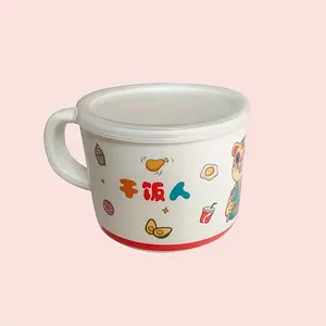 卸売かわいい子供漫画タイガーメラミンカップ蓋とシングルハンドル朝食コーヒーミルクカップ