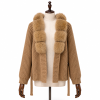 Cardigan en maille plate pour femme, col écharpe, manches chauve-souris, pull épais couleur camel, style coréen, haut de boutique d'hiver