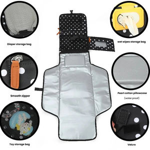 Tapis à langer réutilisable pliable et durable avec deux poignées, <span class=keywords><strong>sac</strong></span> de rangement pour lingettes humides, portable, résistant à l'eau, antidérapant, motif à pois - Product Image 4