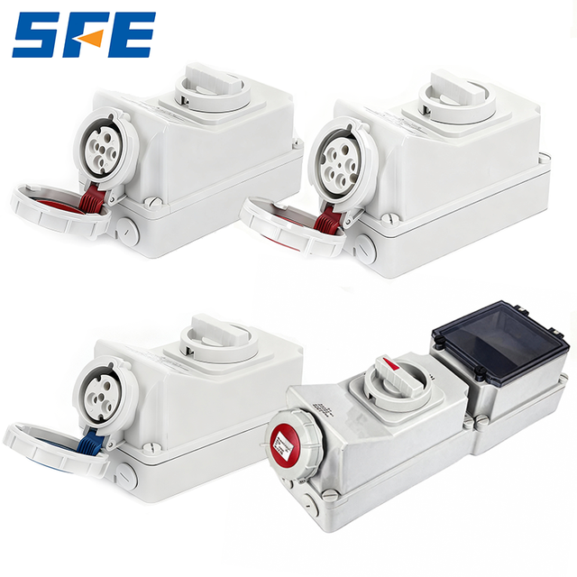 SFE CEE/IEC60309 IP44 IP67 Waterproof 16A 32A 63A 125A 3&4&5 Pin Mechanical Industrial Socket With Interlocking Isolator Switch