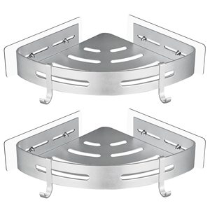 Étagère de <span class=keywords><strong>douche</strong></span> d'angle moderne et minimaliste en aluminium avec drainage intégré et 2 crochets, idéale pour le <span class=keywords><strong>rangement</strong></span> de salle de bain <span class=keywords><strong>sans</strong></span> perçage - Product Image 2