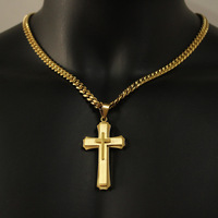 2028X071 Collier pendentif en or et argent à trois couches pour homme avec chaîne à maillons en acier inoxydable plaqué or