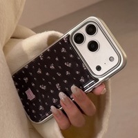 Fabricant indonésien |   Coque de téléphone anti-chute avec fleurs roses noires et bordure argentée |   Matériau de coque rigide pour PC |   Motif personnalisable