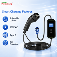 Chargeur EV portable 7kW 32A Mode 2 Type 2 230Vac Monophasé avec Courant Réglable, RCD, Écran LCD et Câble de 5m pour Garage Domestique Européen