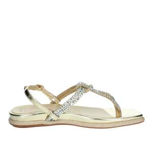 Sandali piatti da donna con strass, cinturino a T, stile infradito metallizzato oro, scarpe estive - Product Image 4