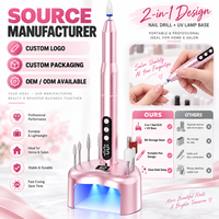 Nouvelle conception, perceuse à ongles 2 en 1, lampe de séchage UV, base rechargeable, outil de manucure électrique avec embouts, service OEM