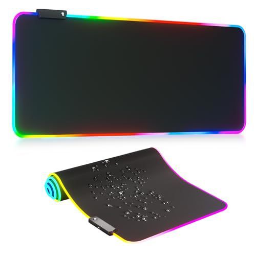 RGB-illuminated Natural Rubber Gaming Mouse Pad Extra-Large Thick Non-Slip Desk Mat with Colorful Lights