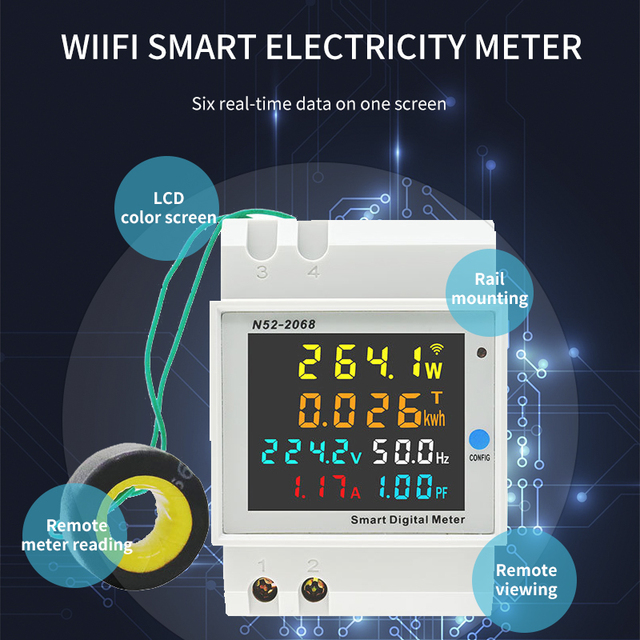N52-2068 6IN1 Din Rail Multi Function WIFI Smart Electric Energy Meters