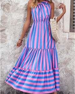 Belle femmes motif personnalisé robe d'été simple épaule à volants à plusieurs niveaux balançoire Maxi robe écologique vêtements de vacances d'été - Product Image 3