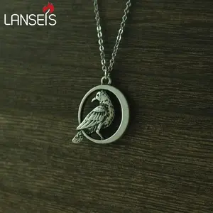 COLLAR <span class=keywords><strong>RAVEN</strong></span> NECKLACE con diseño de pájaro negro en la luna, cuervo, para niñas, mujeres, niños, hombres, colgante artístico, joyería hecha a mano. - Product Image 1