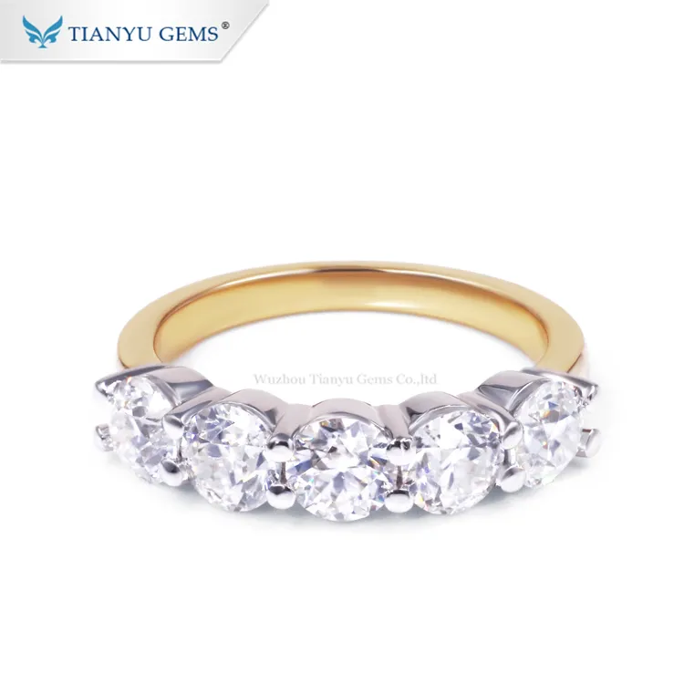 Tianyu Gems fashion vijf diamanten ring wit en geel goud instelling forever moissanite bloem ring